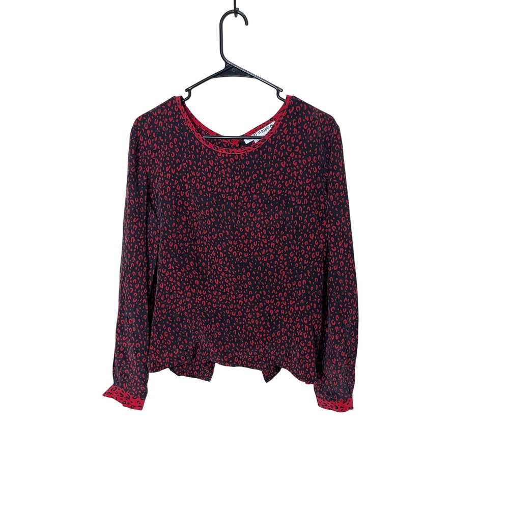 Vintage LLOYD WILLIAMS Silk Leopard Print Long Sleeve Top Size 10 Red Black